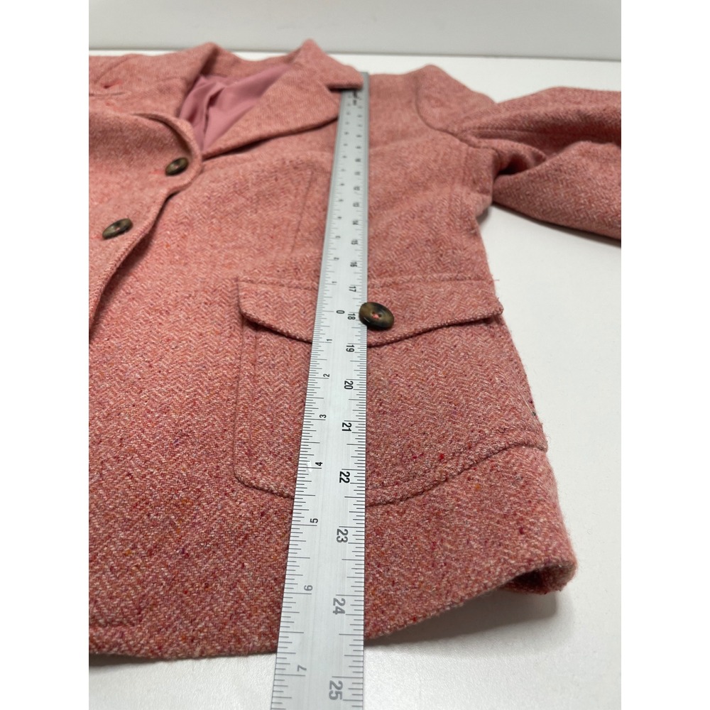 LL Bean Womens Coral Pink Herringbone Wool Silk‎ Blend Blazer Jacket L Old Money - Picture 7 of 9